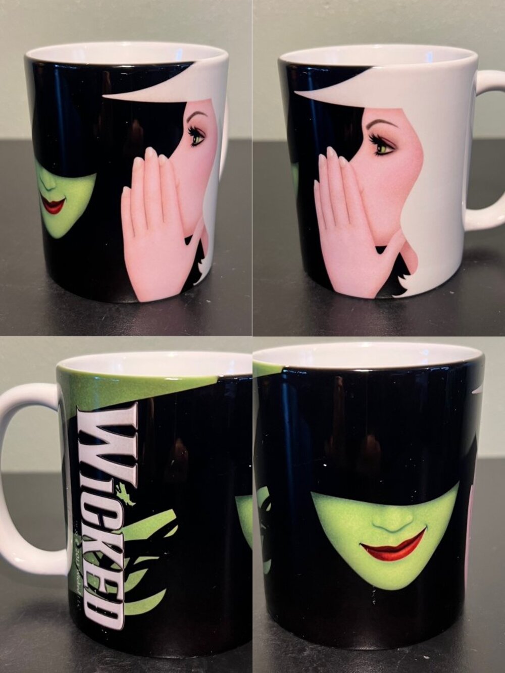 WICKED Broadway Musical Cup Mug Witches GLINDA and ELPHABA Split-Face Artwork
